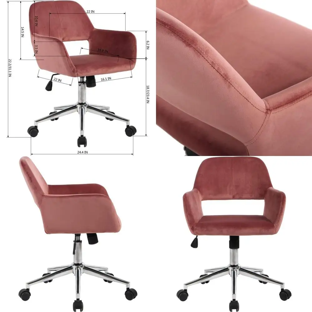 

Регулируемое офисное кресло Century из вельвета с поворотом на 360 градусов ° Поворотные и роликовые колеса, цвет розовый