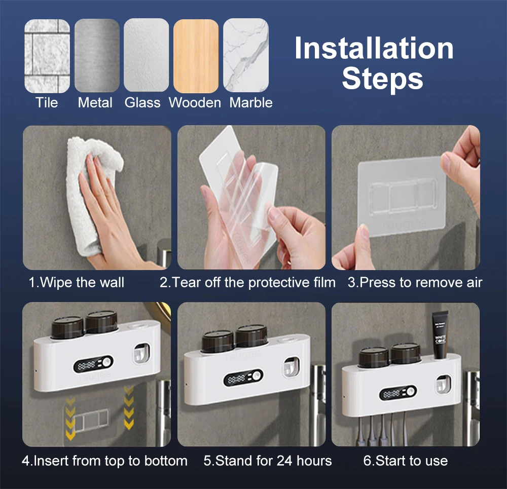 Tragbarer Zahnbürsten-Sterilisator, kabellose Zahnbürste, UV-Sterilisation, wiederaufladbarer, an der Wand montierter elektrischer Zahnbürsten-Trocknerhalter – Detail 9