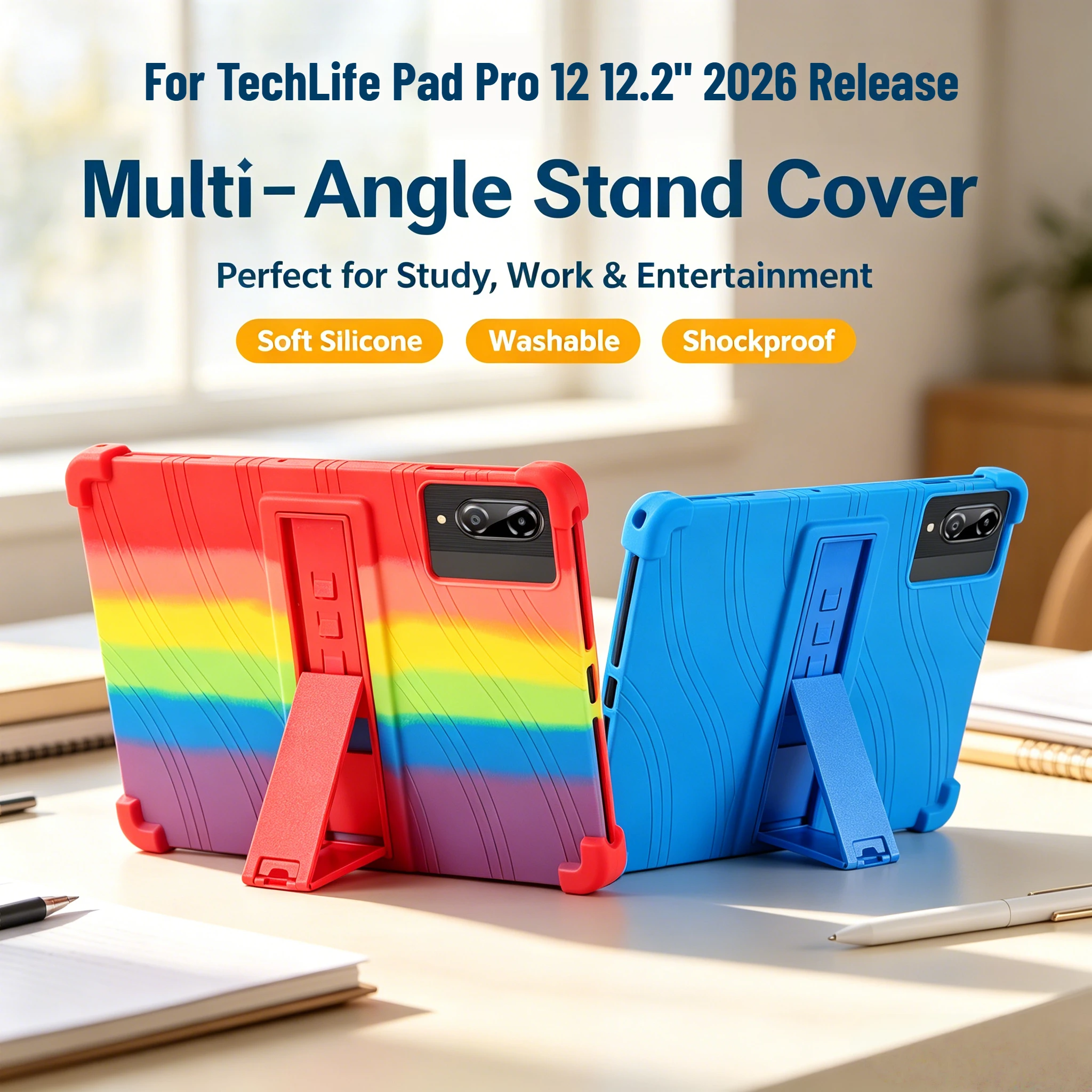 Soft Cover for TechLife Pad Pro 12 2026 12.2 Inch Case Silicone Multi-Angle Stand Anti-Fall Shockproof Washable Protective Shell