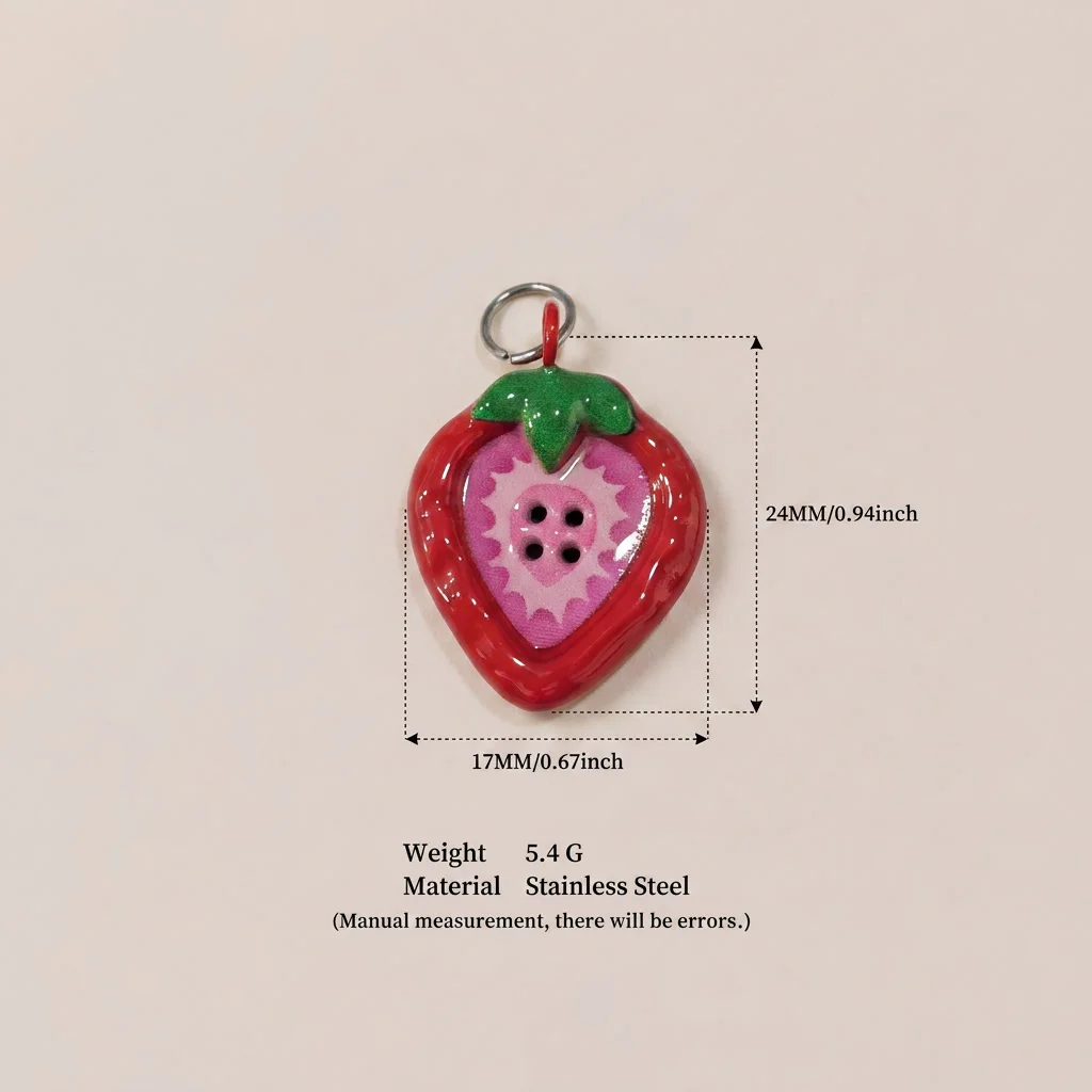 Frischer, einfacher, trendiger Frucht-Anhänger aus 316 Edelstahl, wasserdicht, farbbeständig, DIY-Anhänger mit Erdbeer- und Granatapfel-Motiv. – Detail 4