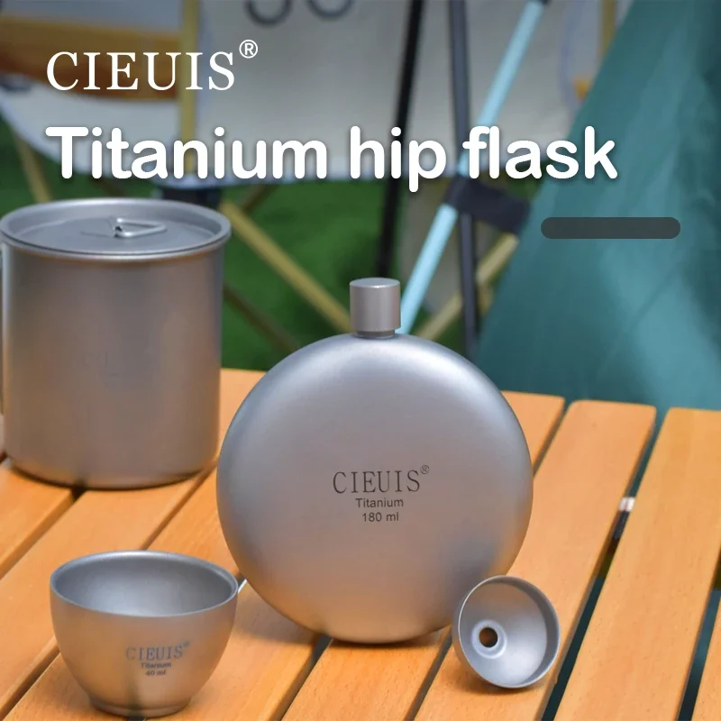 CIEUIS 180ML Titanium Hip Flask EDC Outdoor Camping Lightweight Flagon Durable Flavor Resistant Bottle Whiskey Wine With Funnel