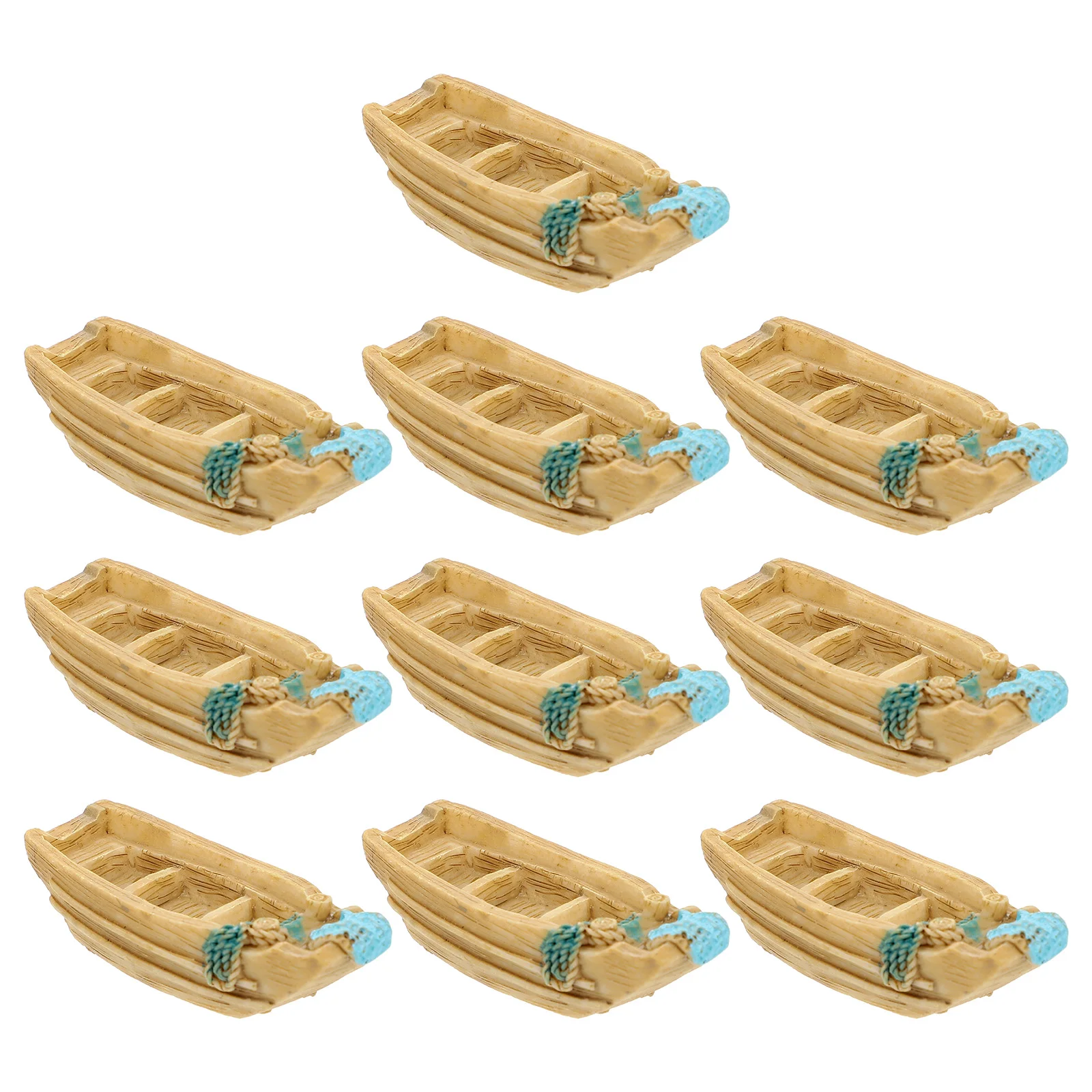 

10pcs Fishing Boat Ornaments Miniature Resin Statues Brown Color Garden Decor Accessories Outdoor Landscape Design