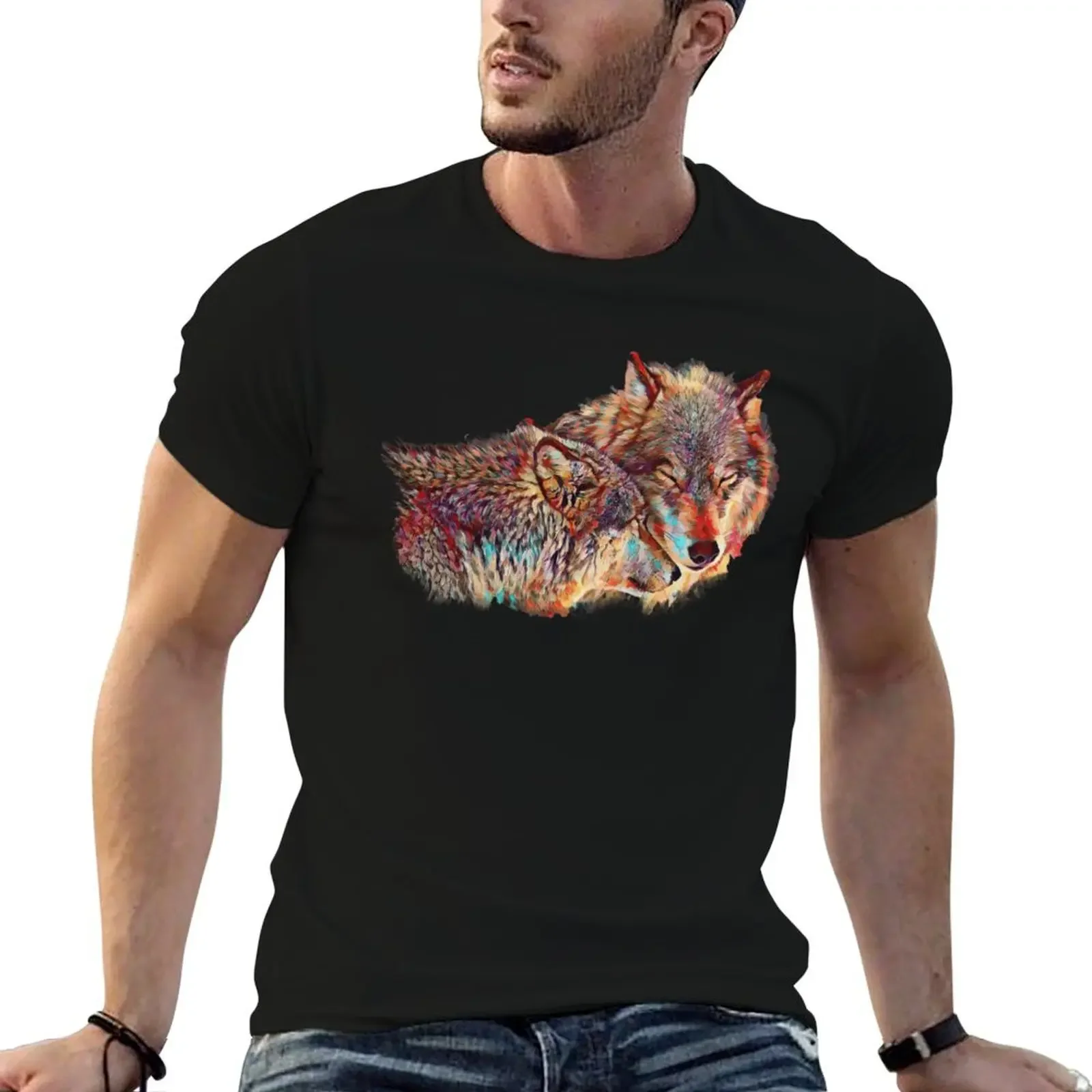 

Two Wolves Showing Affection T-Shirt summer top blacks anime tshirt tee shirts for men