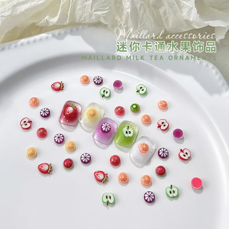 20pcs 3D Fruit Mini Nail Charms Mixed Kawaii Cartoon Strawberry Green Red Apple Jewelry Resin Nail Art Decorations Accessories