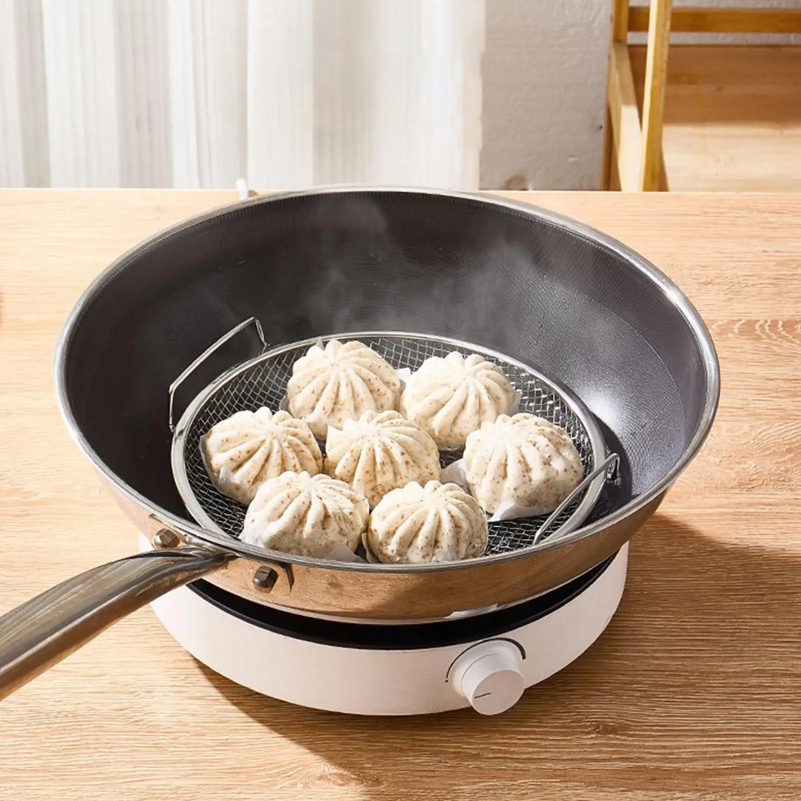 

304 Stainless Steel Frying Oil Filter Grease Mesh Drainer Colander Household Circular Frying Oil Strainer With Handle