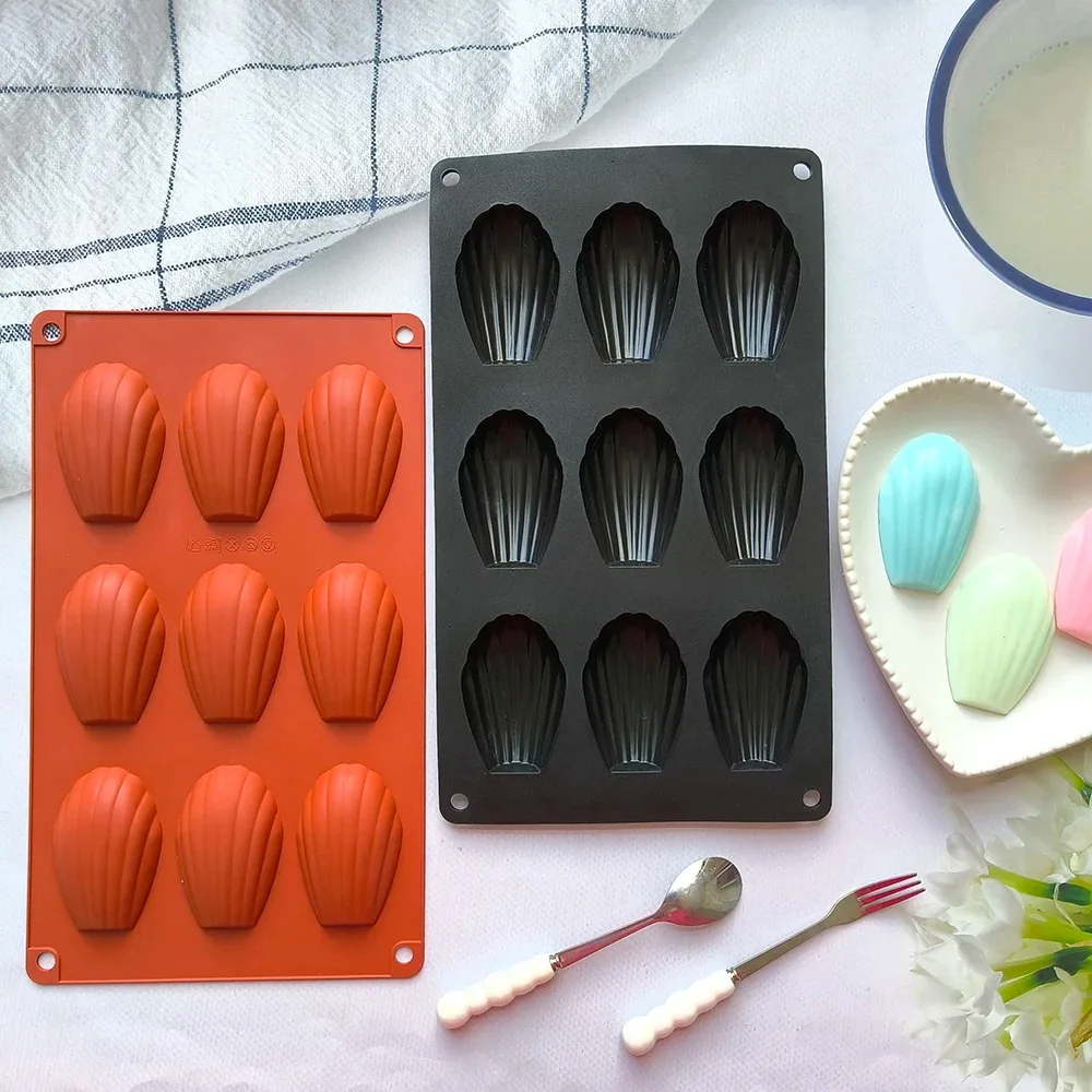 1/2-Piece 9-Cavity Silicone Madeleine Mold, Non-Stick Baking