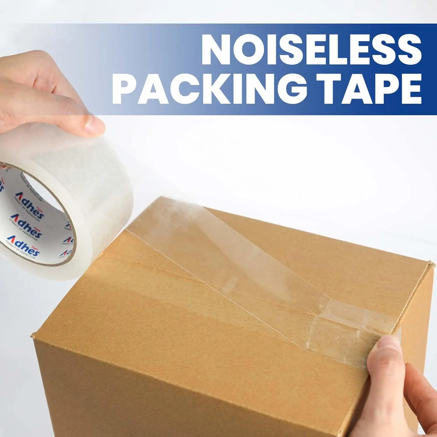 شريط تعبئة بدون ضوضاء 2.6 مل، 48 مم × 100 م، شريط تعبئة صامت عالي التحمل للتحريك والتخزين والتغليف