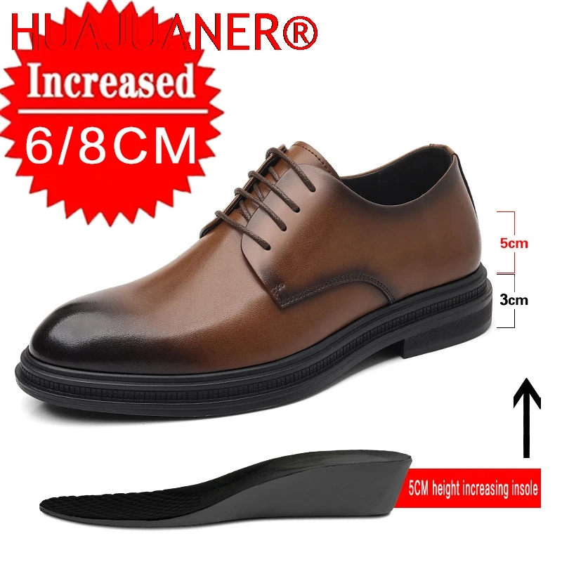 Men's Formal Business Shoes British Style Pointed Thick Bottom Wedding Shoes Banquet Social Shoe Invisible Height Increase 6/8cm