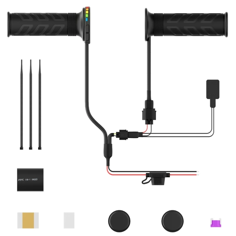 12V Motorcycle Heated Handlebar Grips with 5 Adjustable Levels Thumb-Area Heat Control,Color Indicators and Two-Button Control