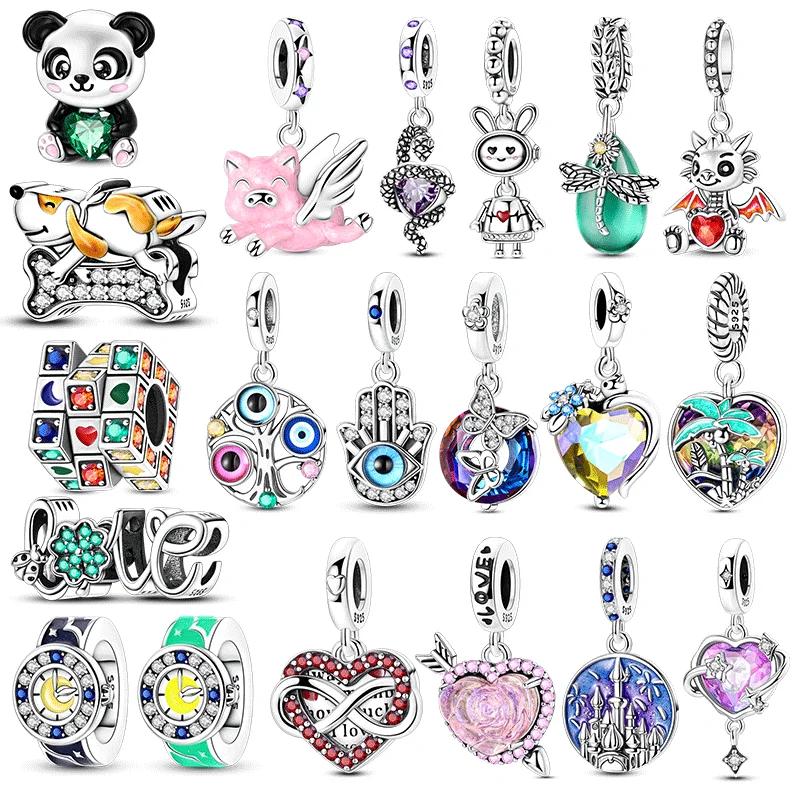 

Original 925 Sterling Silver Cute Pink Pig Charms Bead Inlaid Zirconium Clover Love Pendants Fit Bracelet Jewelry Gift Marking