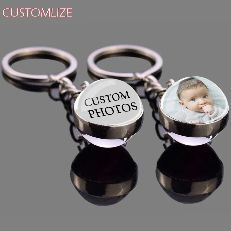 Personalized Photo Custom Keychain Creative double side Glass Ball Pendant Keyring for Women Men Souvenir Trinkets Gift Friends