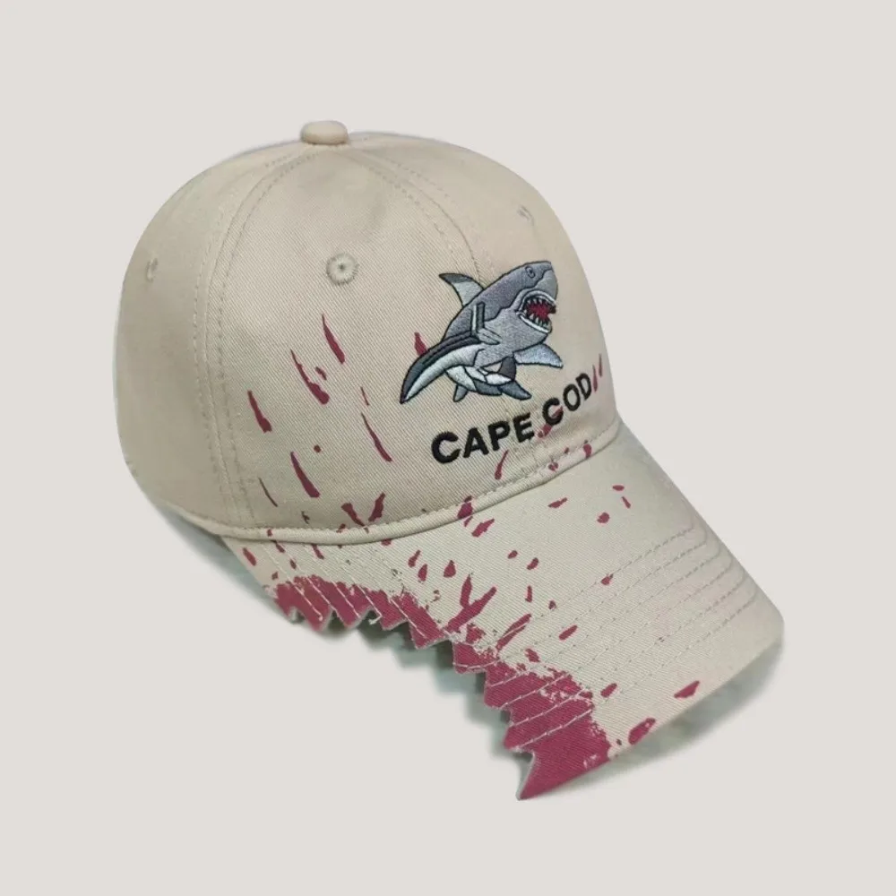 Chomped Brim Design Shark Bite Cap Premium Cotton Animal Embroidery Embroidered Baseball Hat Vibrant Fabric Paint
