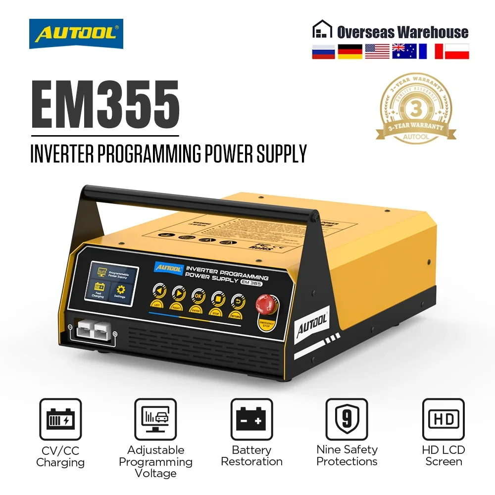 AUTOOL EM355 Alimentation de programmation automobile, régulateur de tension de voiture, transformateur, onduleur de charge rapide, alimentation et chargeur pour programmation ECU automobile, outil de stabilisation de puissance pour atelier de réparation de véhicules et diagnostic