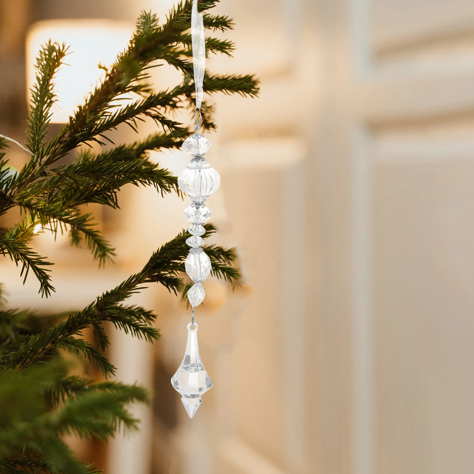 

4Pcs Clear Crystal Ornaments Teardrop Shaped Christmas Tree Pendants Elegant Sparkle Festive Decoration Clear Crystal Ornaments