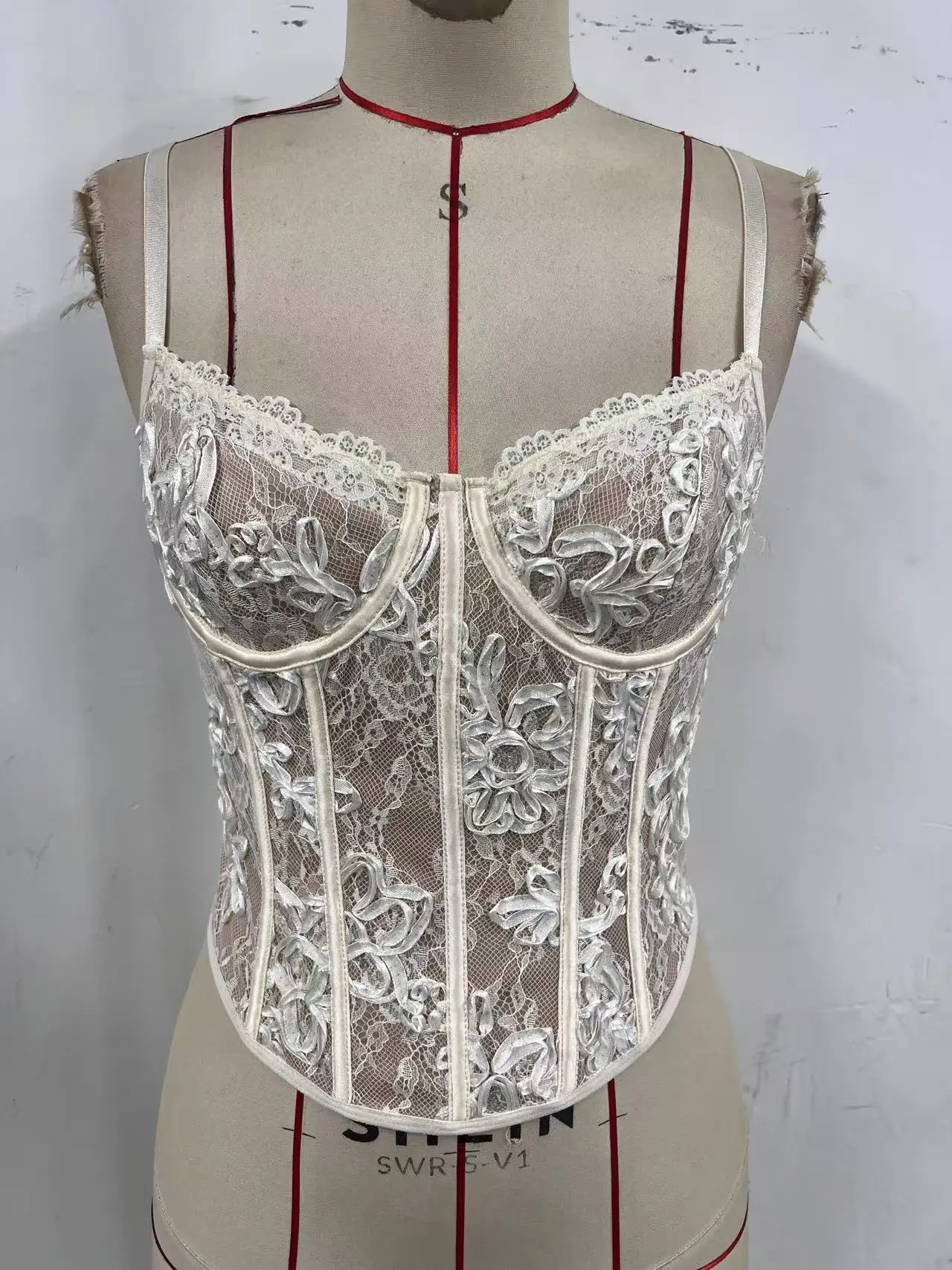 Sexy Spitzen-Korsett-Top für Damen, Push-Up-Bustier, Vintage Y2K Crop-Top, rückenfreies Schnür-Korsett mit Knochen, sexy Party-Dessous – Detail 2