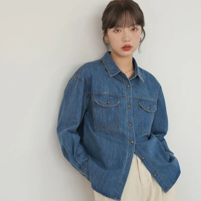 معطف الدنيم المعتاد للمرأة الخريف يزين مزدوجة الصدر المرقعة حزام سليم صالح الرباط مطوي سترات الكلية الشباب