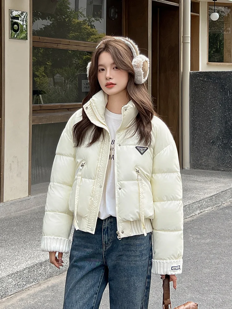 Zoki Casual Sweet Puffy Coats Women Fashion Korean Long Sleeve Short Parkas Winter Thick Warm Chic Cotton Padded Down Jackets