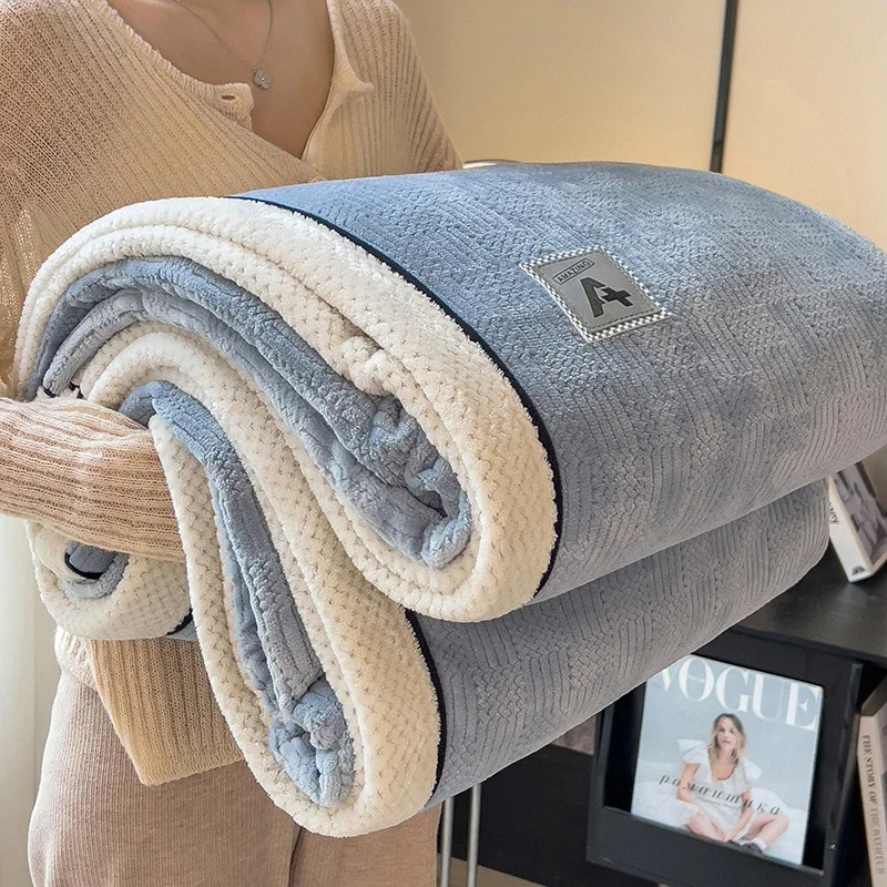 Grade A Knitted Milk Velvet Throw Blanket for Sofa Autumn Warm Soft Plush Bed Blanket Cozy Skin-Friendly Single Double Bedspread