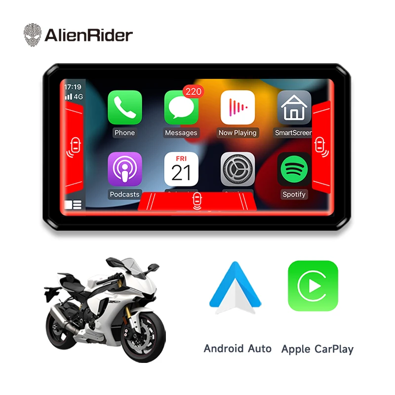 

AlienRider M2 Pro Motorcycle CarPlay Android Auto Navigation 6 Inch Touch Screen Dual Recording Dash Cam 77GHz Radar