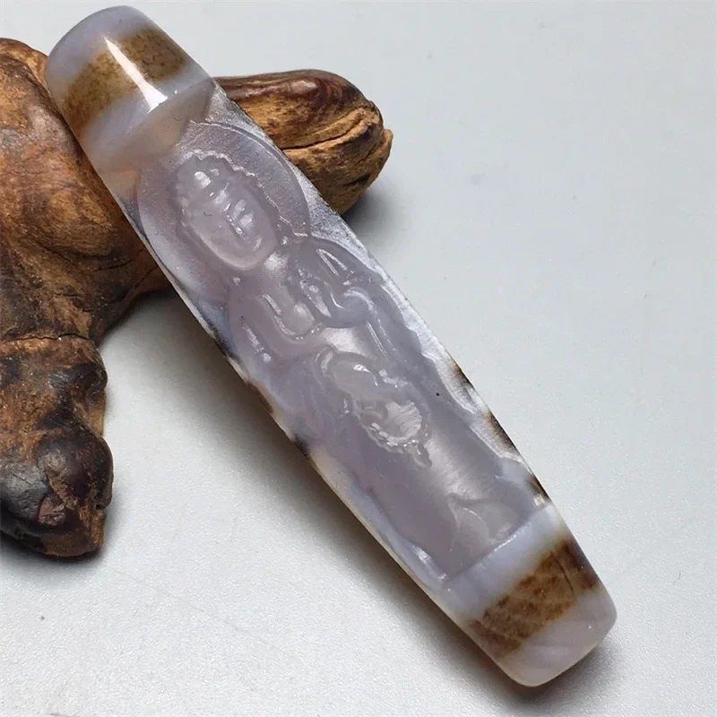 Tibetan-style , standing Guanyin agate multi-eyed dzi bead pendant