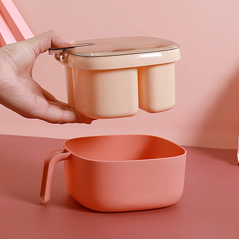 Kitchen supplies press type seasoning box color blocking four grid seasoning box transparent lid with spoon for salt seasoning