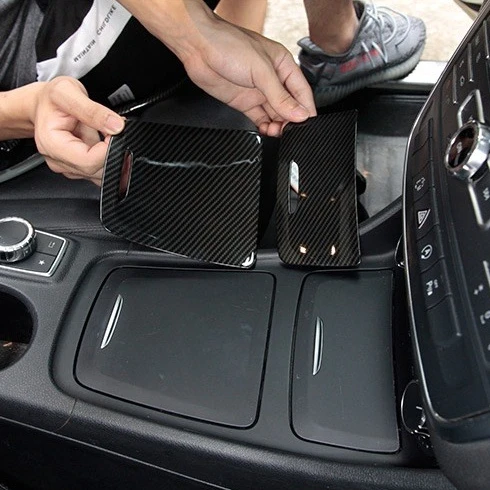 RHD Carbon Fiber Center Storage Box Trim ABS Cup Holder Cover For Mercedes Benz A/GLA/CLA Class 2012-2019
