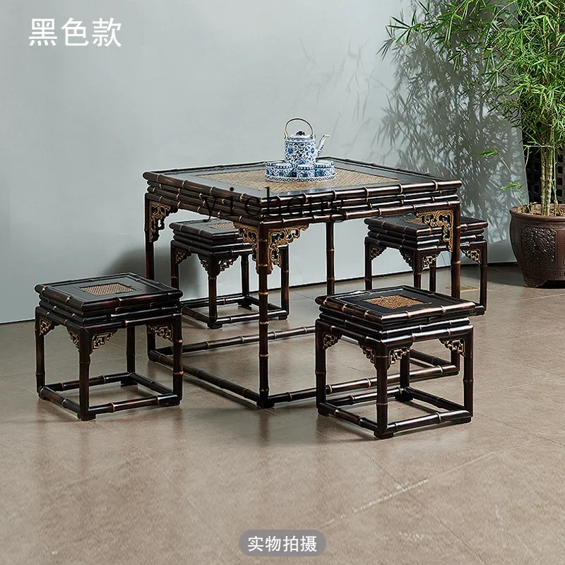 Eight Immortals Table Square Dragon Bamboo Tea Dual-purpose New Chinese Tea Table and Chair Combination