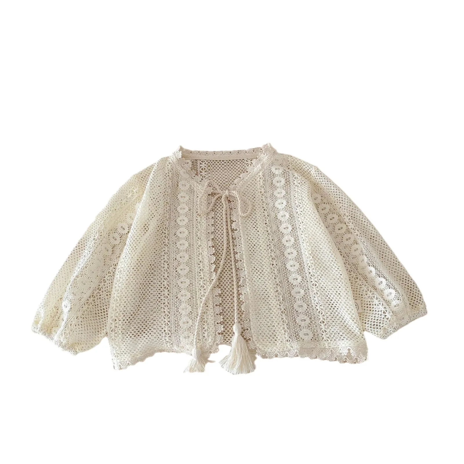 Kid Girl Solid Color Air-conditioned Shirt 0-5T Summer Korean Children Girl Cardigan Lace Hollow Toddler Girl Thin Sunscreen Top