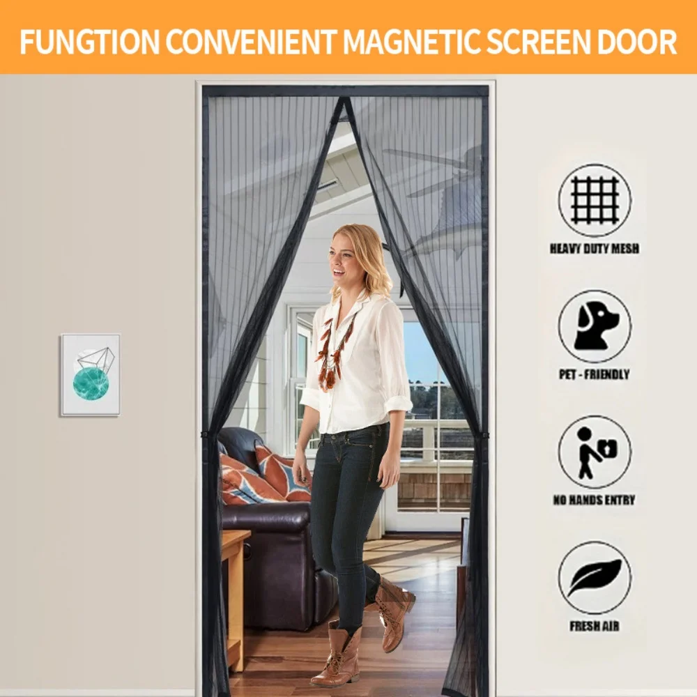 Polyester Mesh Mosquito Screen Door Curtain No Drilling Magic Tape Full Magnetic Strip Breathable for Home Summer Mosquito Proof
