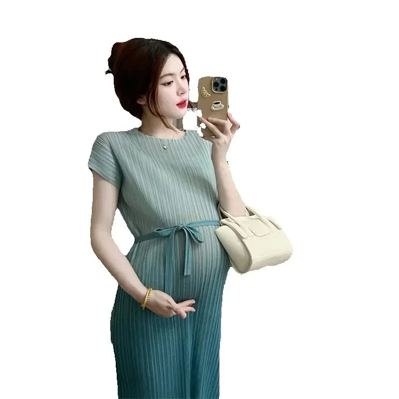 

Новые летние платья женские с короткими рукавами и круглым вырезом на шнуровке градиентные эластичные свободные платья средней длины для беременных Vestidos женские