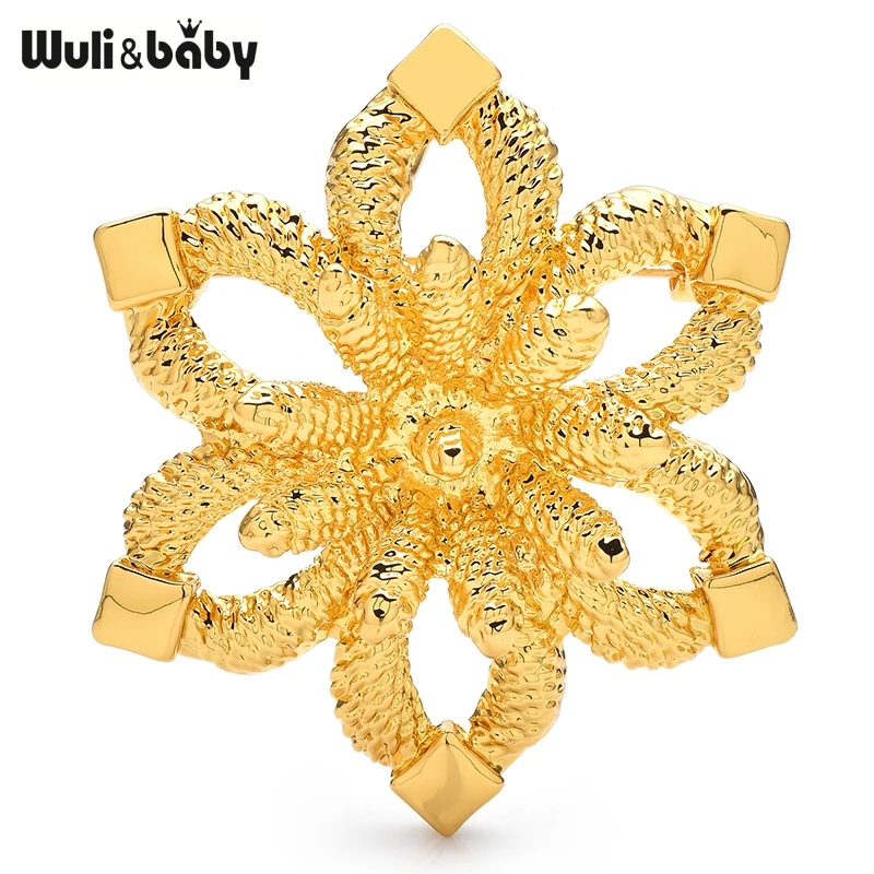 Wuli & baby سبيكة 6 الوجهين شكل ندفة الثلج دبابيس زهرة مجوهرات دبوس خمر الهندسة شارة معدنية التبعي