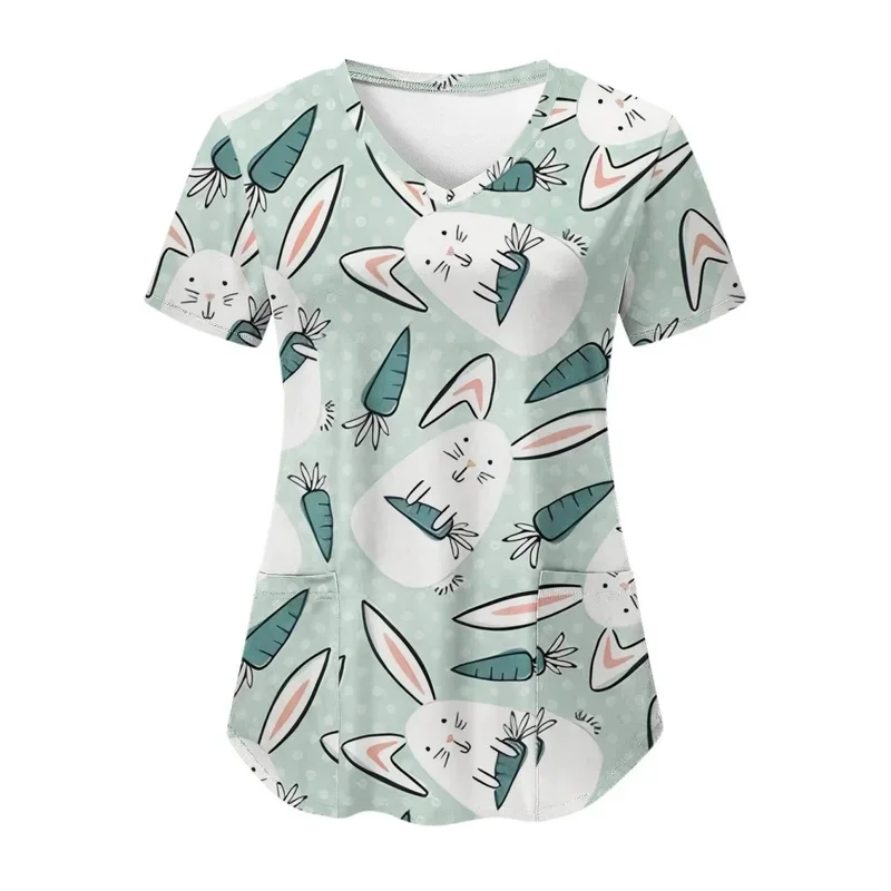 Women's Easter Collection VCollared short-sleeved top Dental Clinic Workwear Casual Shorts Set