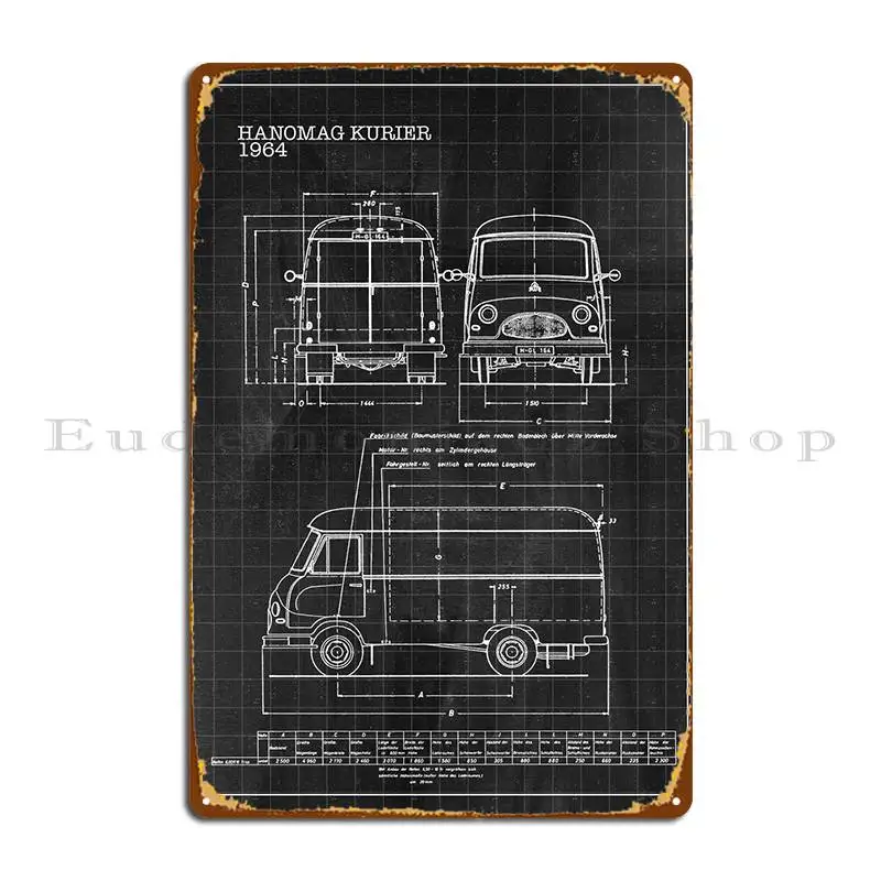 Blueprint Hanomag Kurier Metal Plaque Create Vintage Decoration Printing Wall Plaque Tin Sign Poster