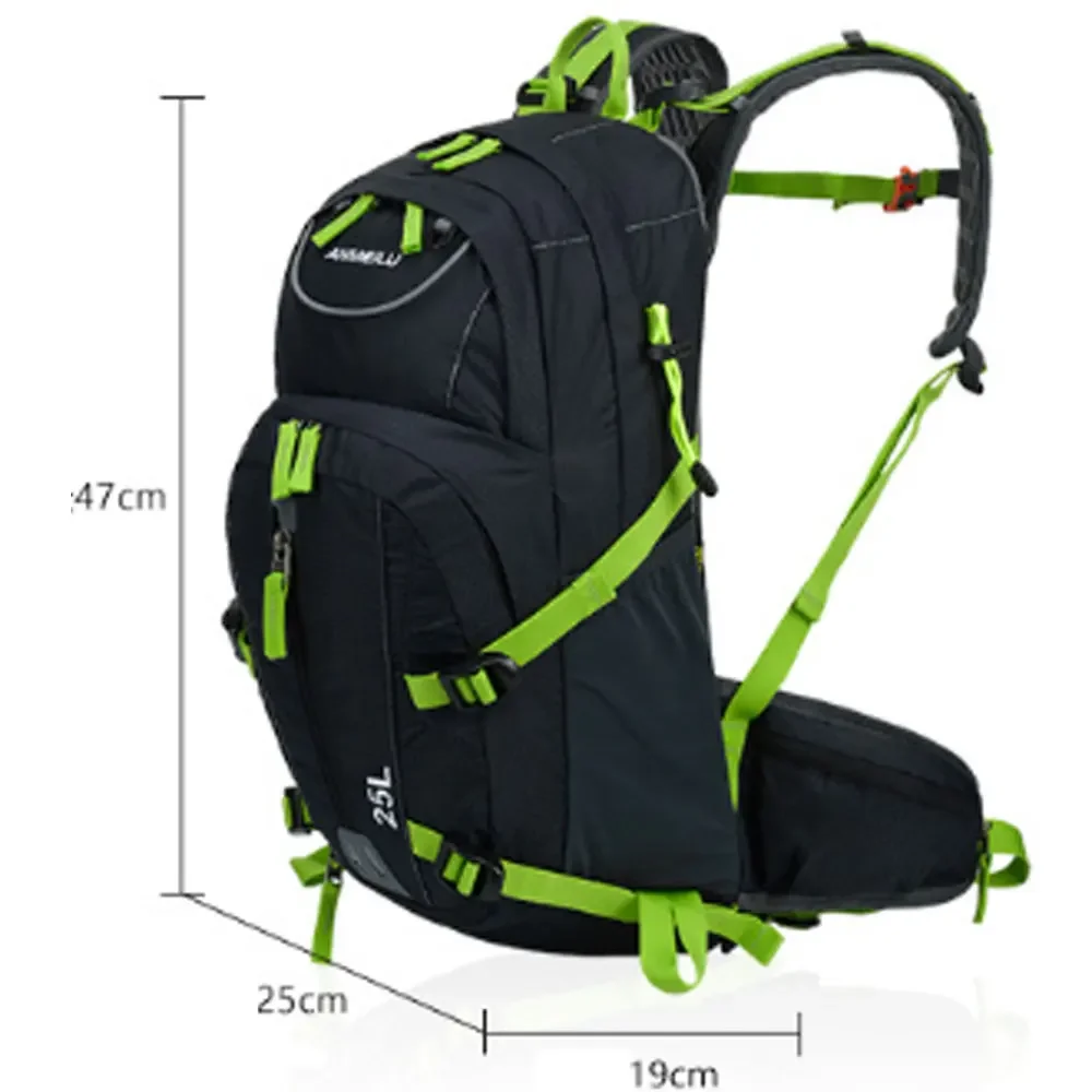 Nylon Mountaineering Backpack 25 Liters Putdoor Sports Bag Tear Resistant And Waterproof Camping Hiking With Rain Cover Unisex