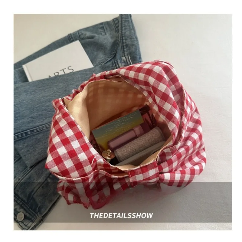 1pcs Vintage Plaid Vest Tote Bag Large Capacity Shoulder Bag Women Retro Check Pattern Casual Daily Storage Handbag