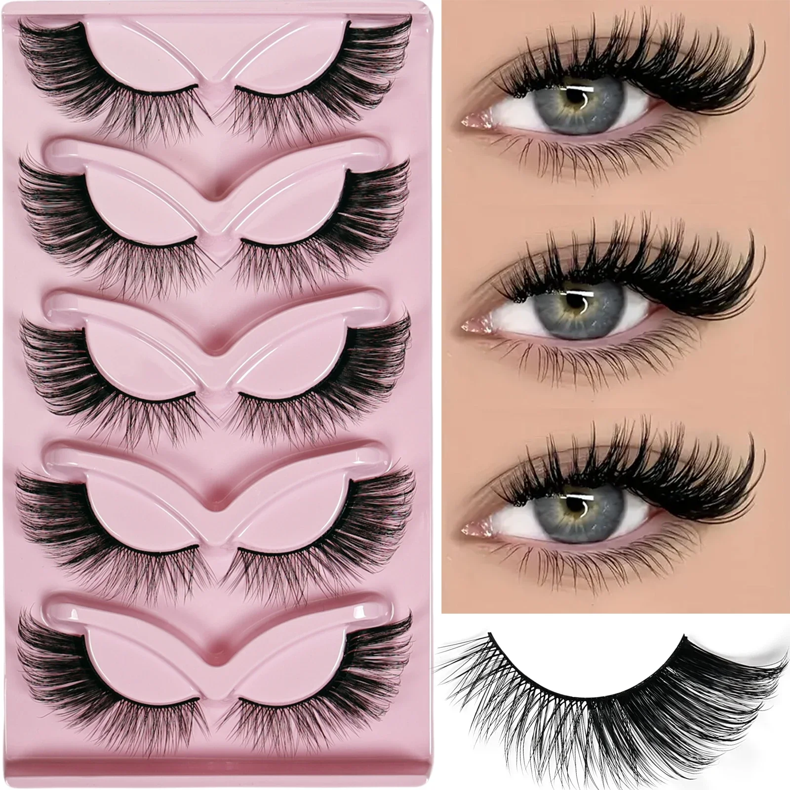 5 คู่ขนตาปลอม 6D Super Fluffy Wispy ขนตาปลอม Cat/Fox Eye Effect Dramatic Lashes ขนตา