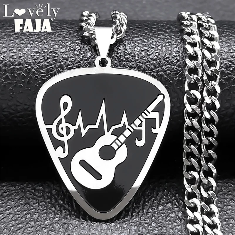 JEPick-Collier en acier inoxydable avec note de musique pour homme, pendentif hip hop rock, bijou pour amoureux, cadeau, N7957S03