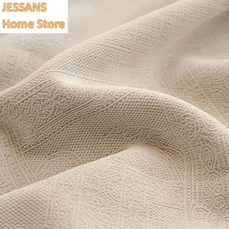 

Fashion Home Decor French Embossed Dark Pattern Luxury Simple Cream Curtains Original Blackout Quality Curtains Customized