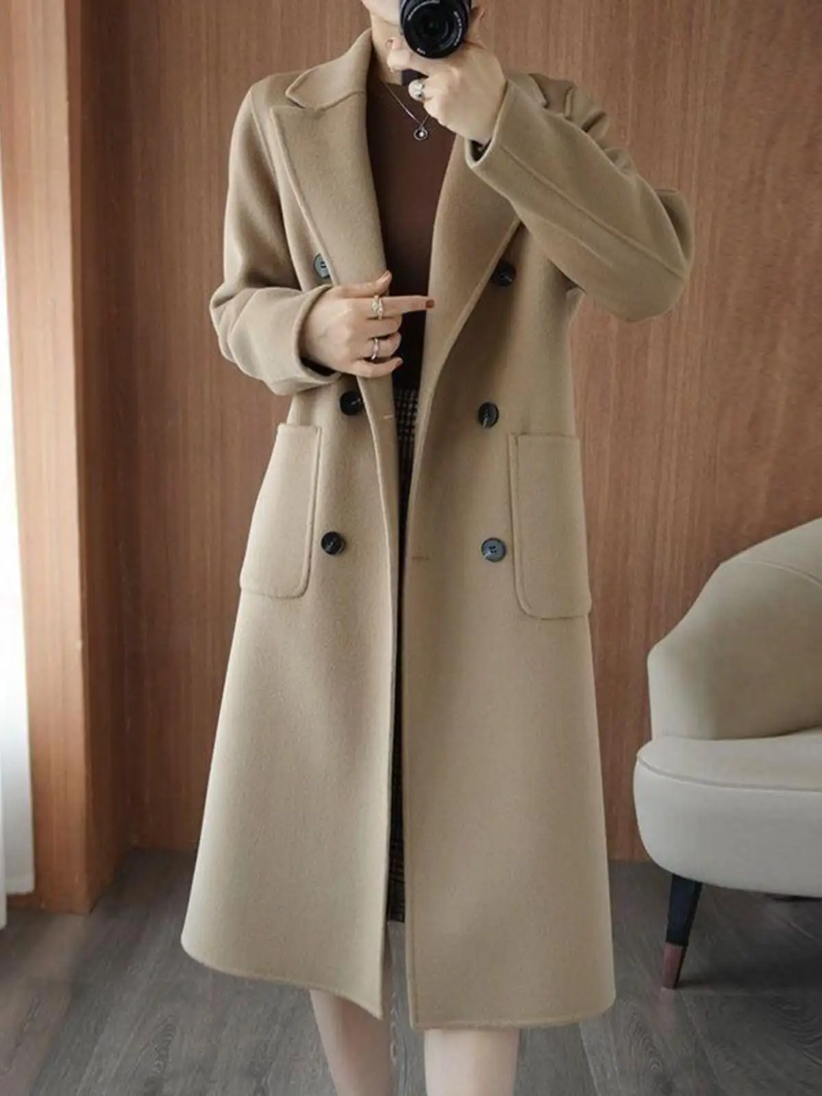 

Утепленное хлопковое шерстяное пальто женское средней длины, весна-осень-зима, новая модель, корейский стиль, стройнящее, верхняя одежда