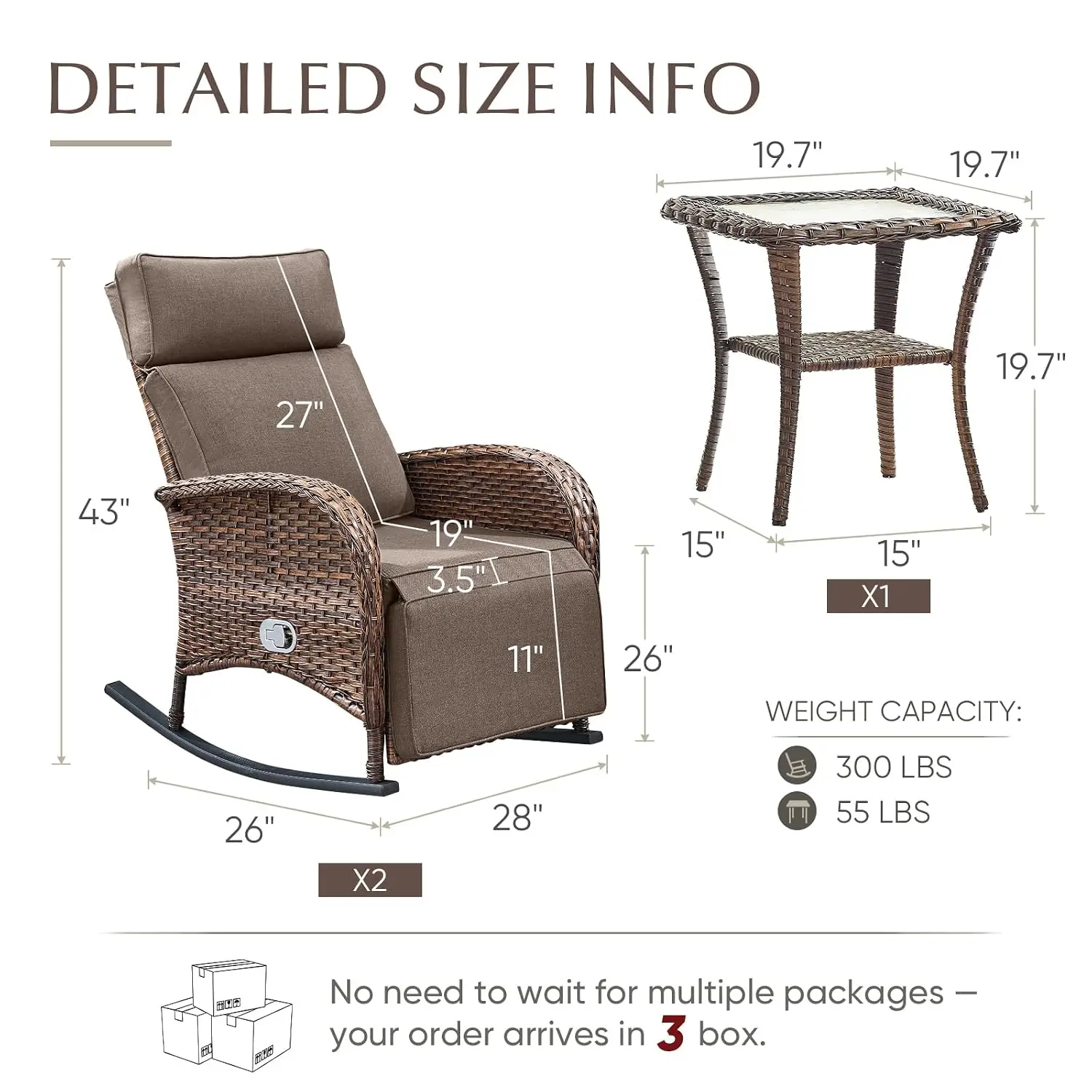 Wicker Patio Set Swivel Rocker Recliner Adjustable Backrest & Footrest All Weather Lounge Cushion Pool Deck, Customized