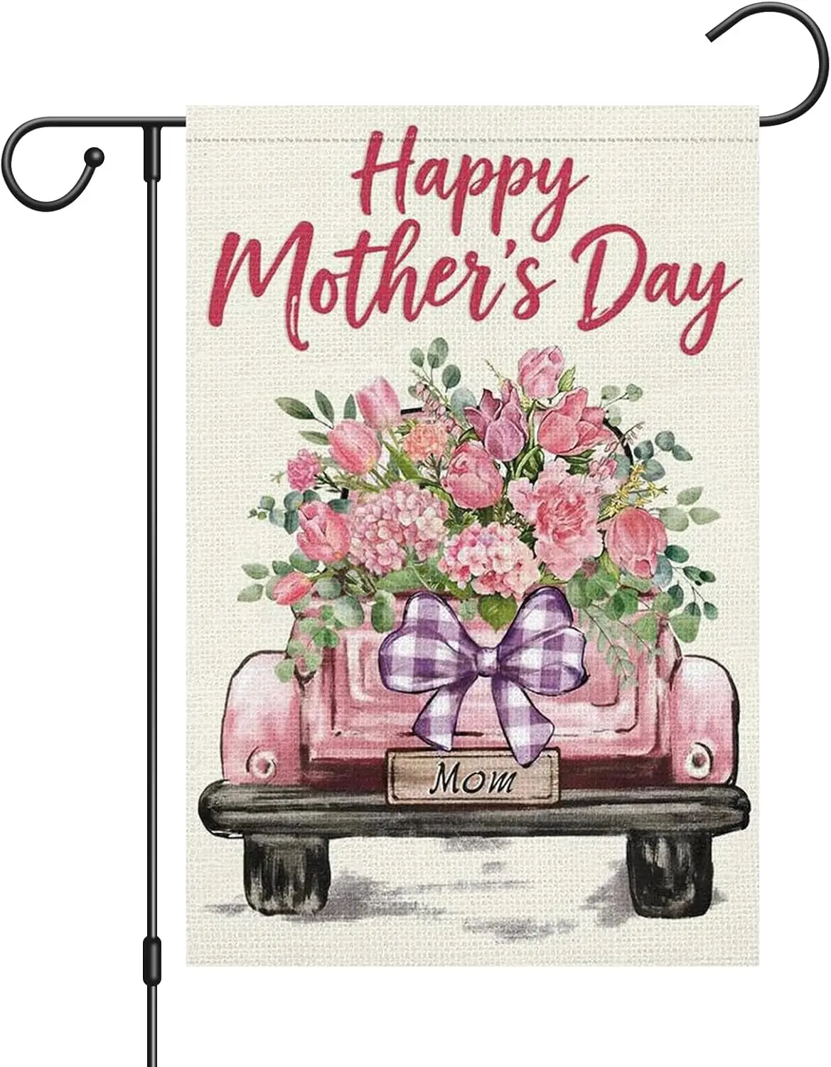 Happy Mother's Day Garden Flag 12x18 Double Sided for Outside, Spring Truck Flower Burlap Yard Flag for Mothers Day Outd MMZ