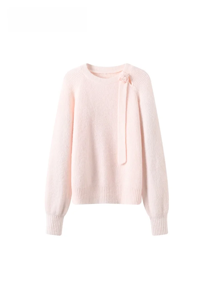 

Loose Long Sve Knitted Sweater Women plus Size Comfortable Sle Spring New Arrival Polyester Fiber round Ne Rose Pattern