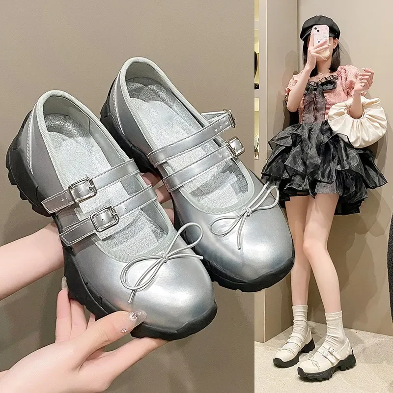 2024Summer Chunky Women Sports Shoes Fashion Shallow Butterfly-knot Platform Flat Ladies Casual Outdoor Jane