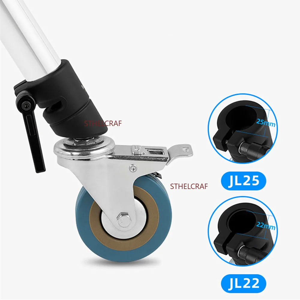 3PCS Heavy Duty Lockable Swivel Caster Wheels Universal 22/25/mm Tube Adapter Casters Tripod Pulley Replacement Accessories