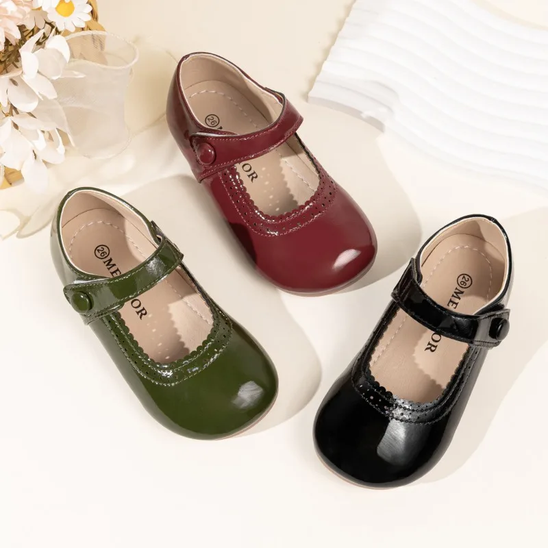 

2025 New Children Leather School Shoes Simple Solid Color Girls Causal Flat Shoes Soft Bottom Fashion Kids Ballet Princess Shoes