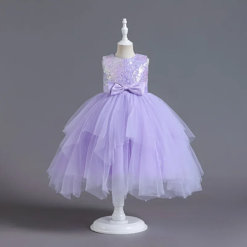 Sequined Girl Princess Dress Layered Tulle Princess Kids' Birthday Dresses Summer Children Wedding Party Costume 3-10T