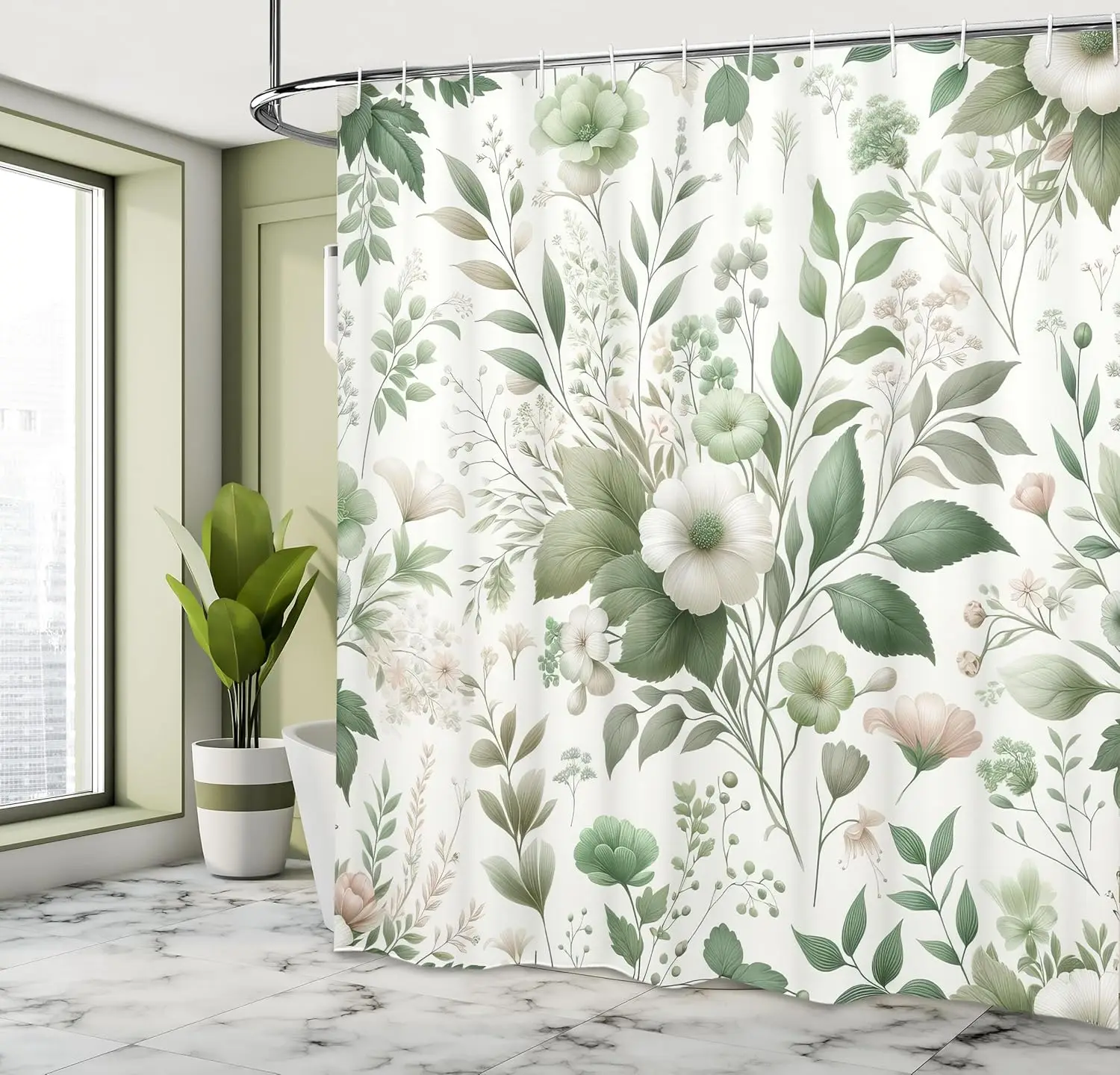 

Зеленая занавеска для душа, винтажная фермерская тема, весенние цветы и листья с принтом городских джунглей, тканевая ванная комната