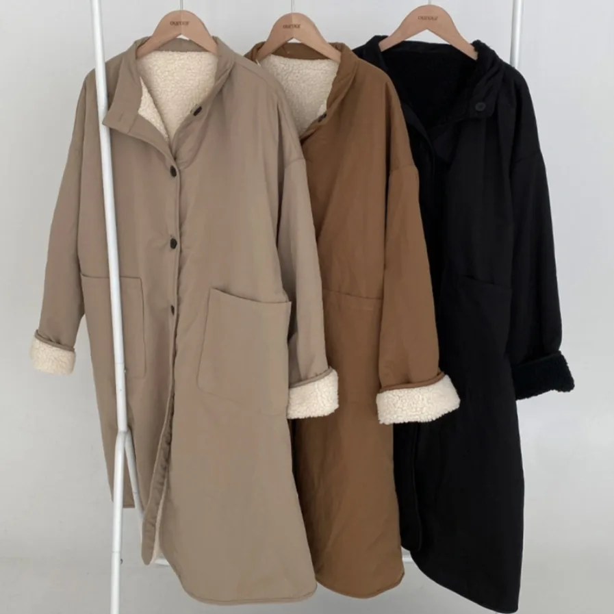 Cappotto invernale da donna vestibilità ampia double face in cotone Jaet coreano Sle College Faion Cappotto invernale lungo Sve lungo