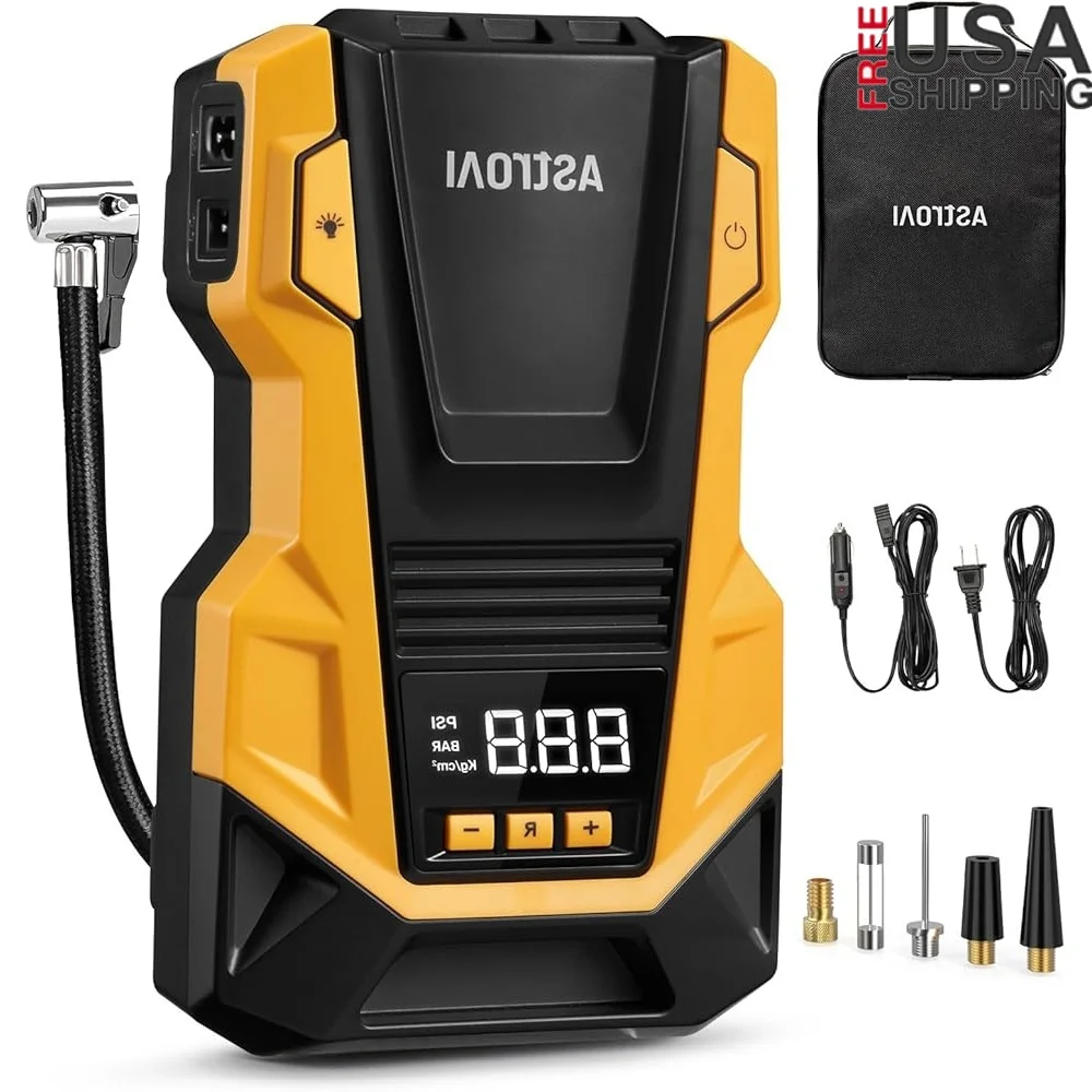 

AC DC Tire Inflator Portable Air Compressor 150PSI Car Pump with LED Light Auto Shutoff Digital Display Cars Bikes Balls