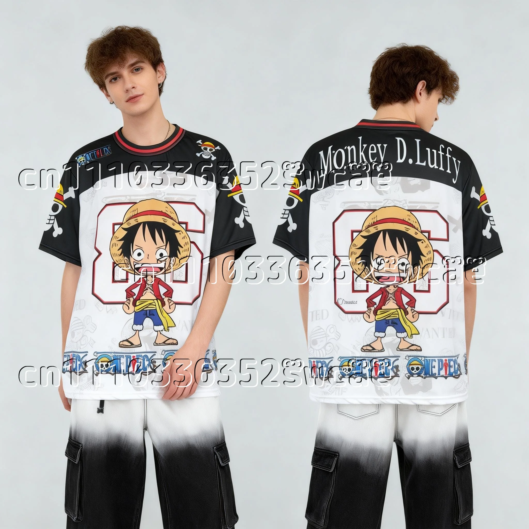FamilyMatching One Piece Character Jersey Theme Trend Street Summer Adult Parent-child Outfit Oversized